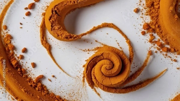 Fototapeta Abstract Turmeric Swirl on White Background