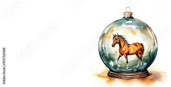 Fototapeta the symbol of the new year 2026. a graceful horse in a glass decorative ball. winter holiday. an illustration. artificial intelligence generator, AI, neural network image. background for the design