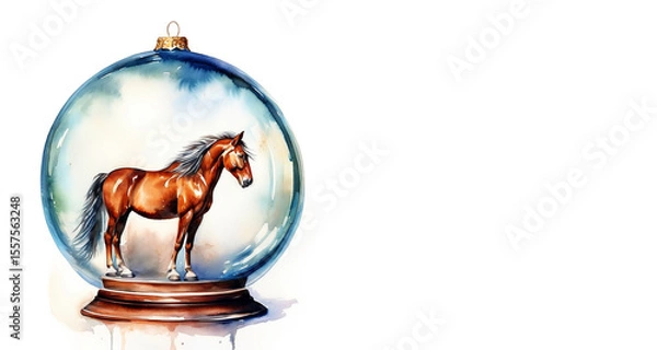 Fototapeta the symbol of the new year 2026. a graceful horse in a glass decorative ball. winter holiday. an illustration. artificial intelligence generator, AI, neural network image. background for the design