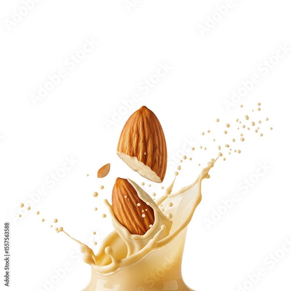 Obraz Almonds and milk isolated on transparent background