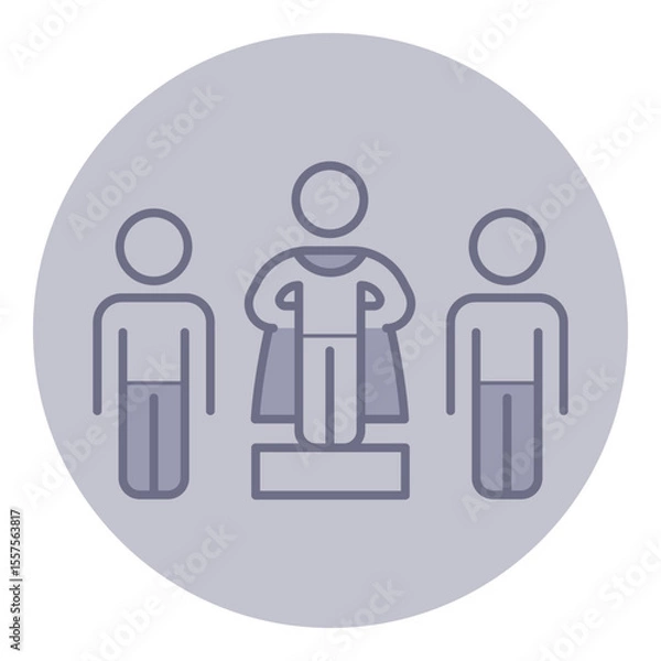 Obraz Two figures standing beside figure on pedestal wearing cape, symbolizing recognition and teamwork. Concept of importance of collaboration and inspiration in achieving goals