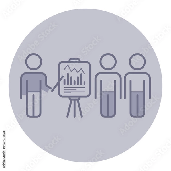Obraz Facilitator presenting information to small group. Chart on easel displaying data. Participants engaged, indicating collaborative atmosphere focused on professional development