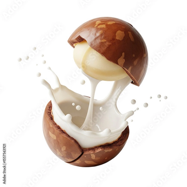 Obraz Macadamia nuts and juice splashes isolated on transparent background