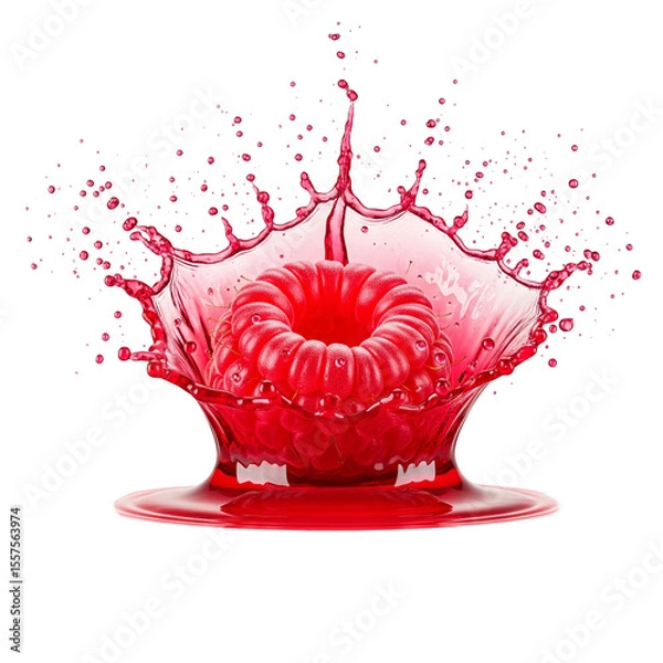 Obraz Raspberries and juice splashes isolated on transparent background