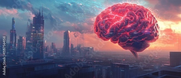 Obraz Futuristic city with a large glowing brain