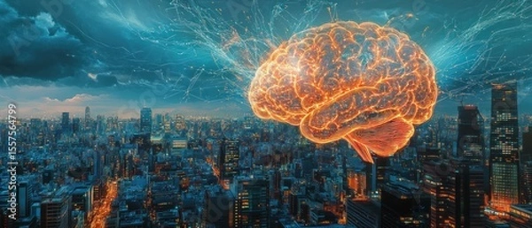 Obraz Brain over a city at night