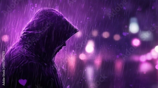 Obraz Person in the rain at night