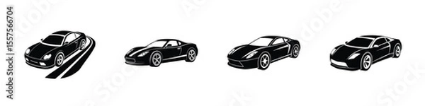 Obraz Minimal illustration of a compact sports car in three-quarter perspective gliding Silhouette on White Background