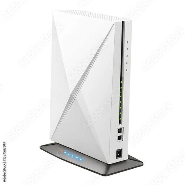 Fototapeta Front View of Stylish Smart Wi-Fi Router Isolated on White Background