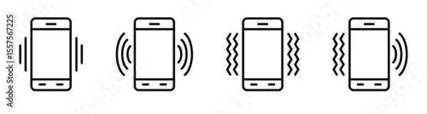 Fototapeta Phone ring and vibration mode icons. Smartphone sound profile icon set containing silent, sound and vibration mode symbol for app and ui. Transparent PNG and vector illustration.