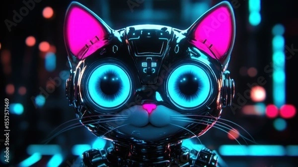 Obraz Futuristic robot cat with glowing eyes