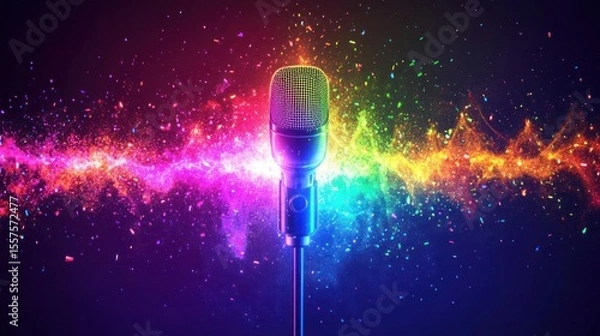 Obraz Colorful microphone with confetti