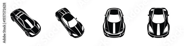 Obraz Dynamic overhead study of a streamlined sports car cutting through air Flat Silhouette on White Background