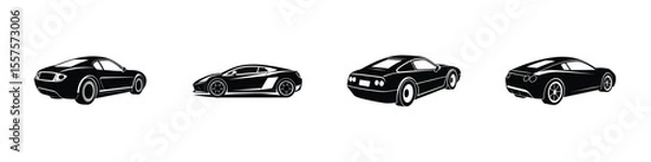 Obraz Conceptual Three-Quarter Rear View of Sleek Sports Car Cornering Silhouette on White Background