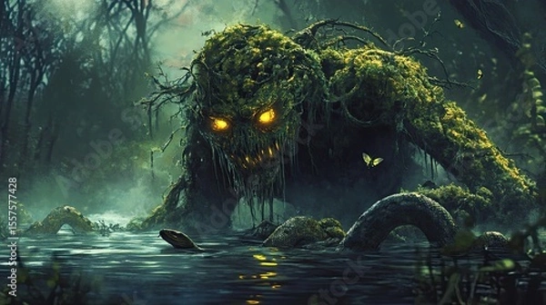 Obraz Swamp monster in a mysterious dark forest