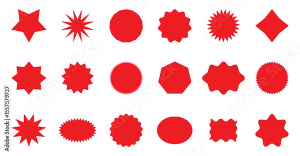 Obraz Starburst stickers. Set of red starburst, starburst labels. Black icons on white background