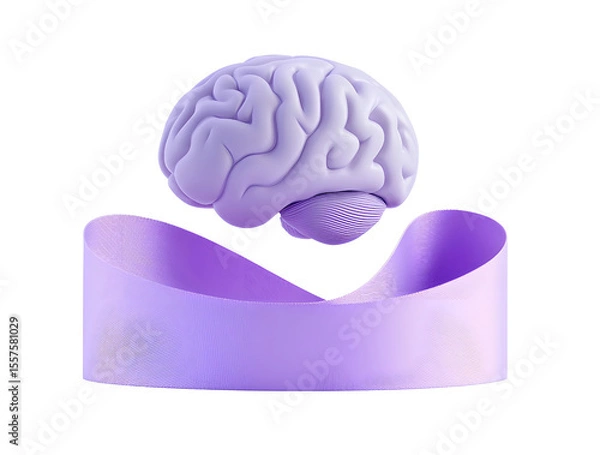 Fototapeta Brain Model Floating Above Elegant Ribbon Represents Ideas and Intellect