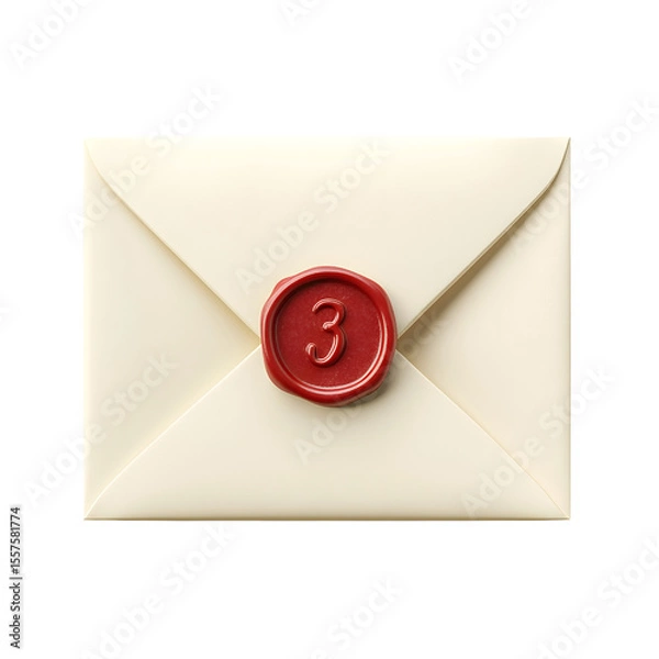 Fototapeta Sealed Cream Envelope Featuring Red Wax Seal with Number Three