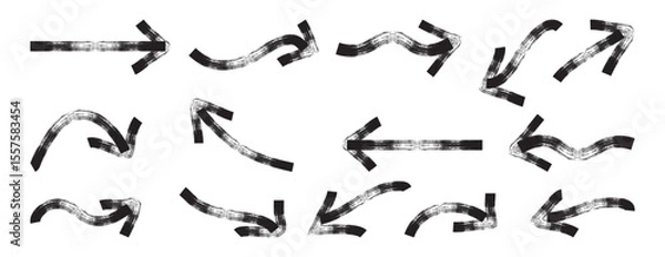 Obraz hand drawn brush arrows set – bold paint stroke direction icons. Black arrows white background. 