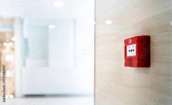 Obraz Red fire alarm button on the wall