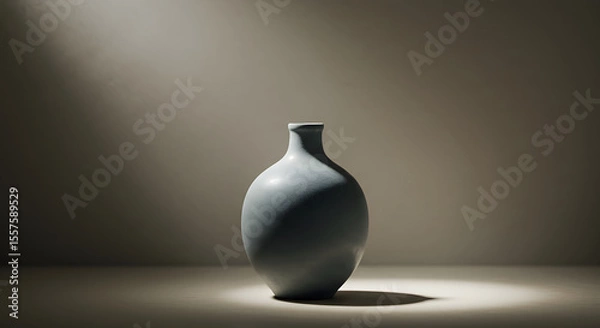 Obraz Ceramic vase sits gracefully beneath a gentle spotlight, emphasizing its simple form and serene beauty on a neutral background.