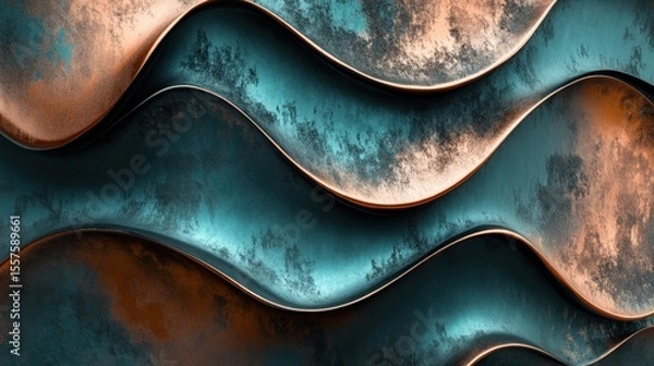Obraz Abstract metallic background featuring textured surfaces with a copper and teal patina effect.