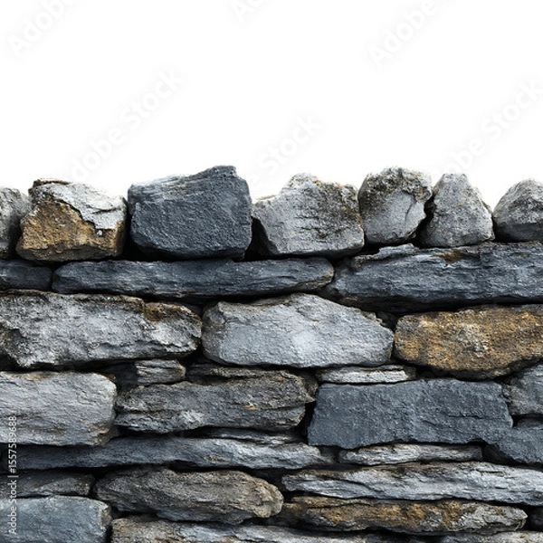 Obraz Dry Stack Stone Wall Texture Rustic Grey and Brown Rock Background for Design Projects white background against transparent Background