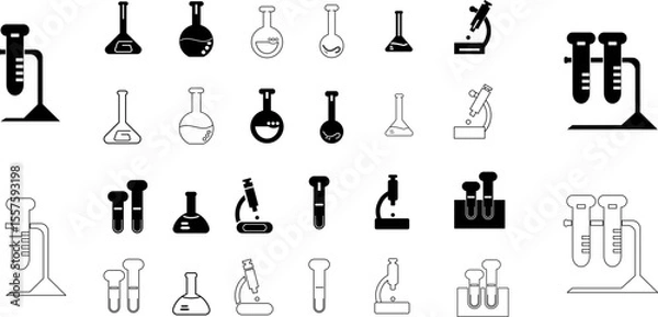 Obraz Science Lab Icons – Test Tubes, Flasks, and Microscopes Vector Set
