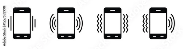 Fototapeta Phone ring and vibration icons. Smartphone sound profile icon set containing silent, sound and vibration mode symbol for app and ui. Transparent PNG and vector illustration.