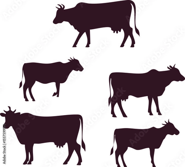 Fototapeta High-Quality Cow Silhouette Set Versatile Vector Illustrations of Cattle in Various Poses for Design Projects