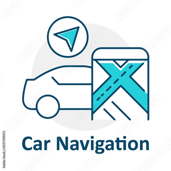 Fototapeta Car Route GPS Navigation Icon, Vehicle Travel Locator, Road Map Location, GPS Pin Guide, Auto Navigation Vector Icon