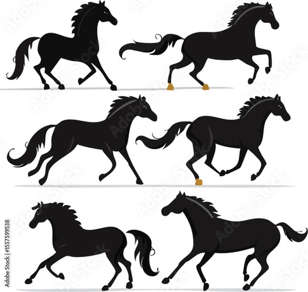 Fototapeta Elegant Horse Silhouette Set A Collection of Running and Rearing Arabian Horse Silhouettes for Design Projects