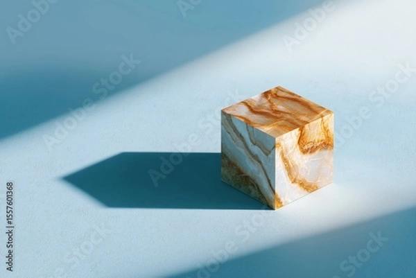 Obraz Textured marble cube on pastel blue with shadow