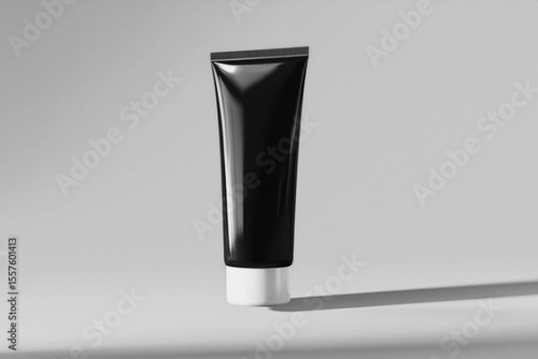 Obraz Black cosmetic tube on gray background with shadow