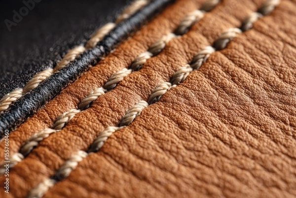 Obraz Macro shot of caramel brown leather with detailed stitching