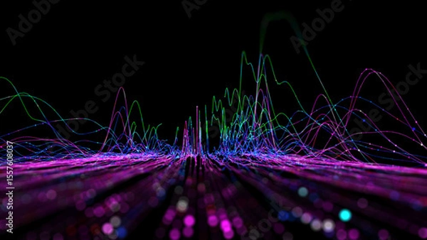 Fototapeta Abstract analytical background with analyze data chart on dark defocus. Analytics algorithms. Big data. Quantum cryptography concept.  Banner for business, science and technology.