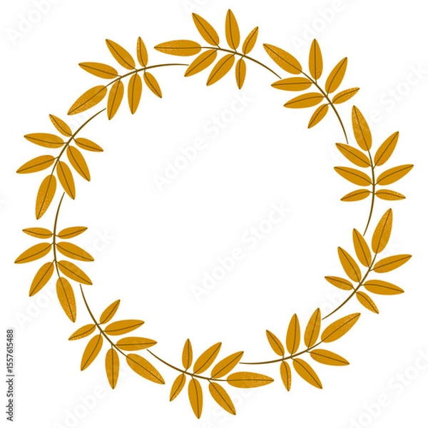 Fototapeta Vector isolated round frame of yellow dry autumn leaves. Border for text. Flat clipart for design