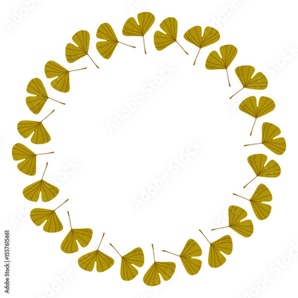 Fototapeta Vector isolated round frame of yellow dry autumn leaves. Border for text. Flat clipart for design