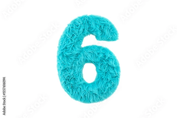 Fototapeta Fuzzy turquoise number six isolated on black isolated on a transparent background texture