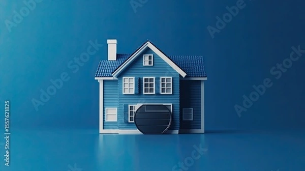 Fototapeta White house icon merged with save floppy disk symbol, representing digital real estate, data saving, and home concept
