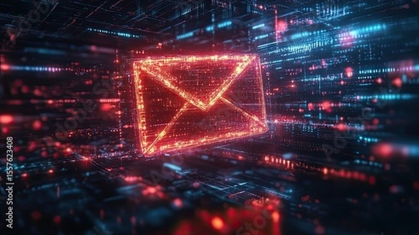 Fototapeta 3D Envelope with Letter glowing softly in digital space symbolizing secure messaging and electronic communication concepts