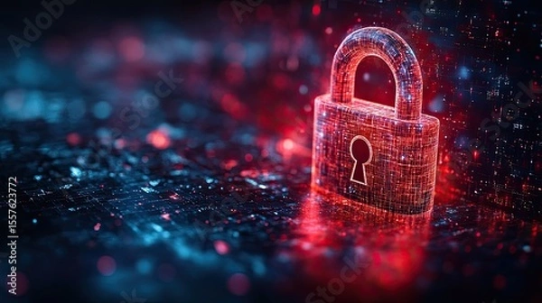 Fototapeta 3D padlock icon floating over abstract background, symbol of internet safety, secure login, and data protection concept