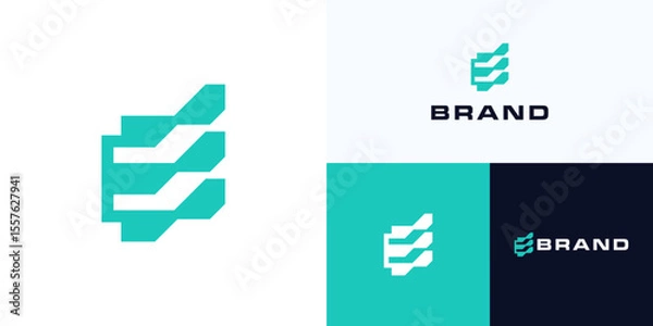 Fototapeta Modern letter E with geometric style concept, Logo icon design vector illustration element, Symbol abstract initial alphabet sign with teal color for brand identity and business company