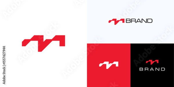 Fototapeta Simple letter M geometric style concept, Logo icon design vector illustration element, Modern symbol initial alphabet sign with red color for technology, brand identity and business company