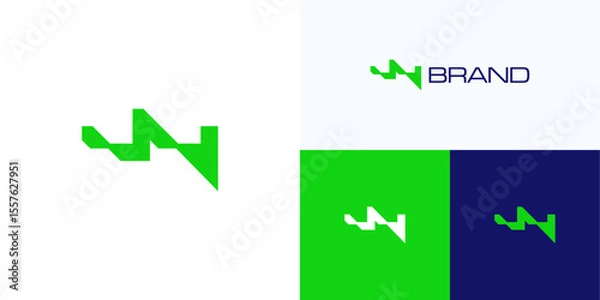 Fototapeta Letter W geometric wave style concept, Logo icon design vector illustration element, Modern symbol initial alphabet sign with green color for technology, brand identity and business company