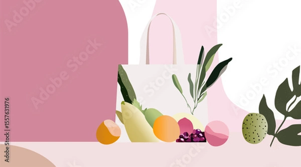 Fototapeta Abstract fruits and vegetables on packaging.