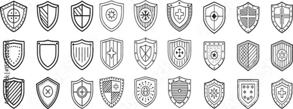 Fototapeta Set of heraldic shield icons with medieval crest and emblem designs