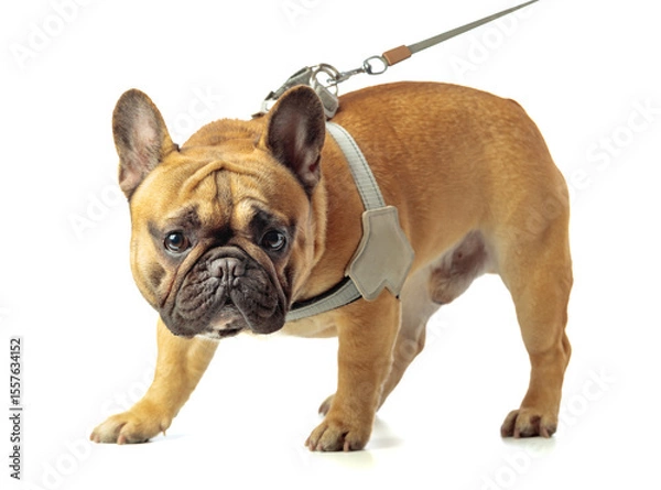 Obraz French bulldog  in dog harness isolated on a white background.