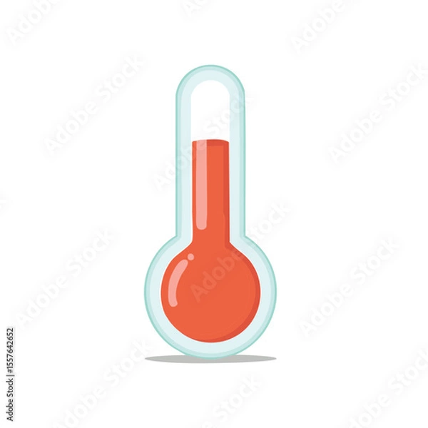 Fototapeta A simple illustration of a thermometer indicating high temperature. The thermometer has a glass tube with red liquid inside, showing the temperature rising.