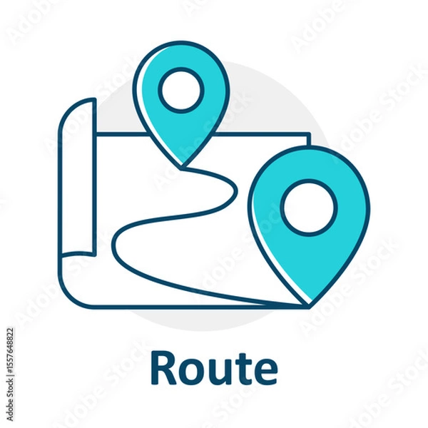 Fototapeta GPS Route Icon, Journey Path Locator, Road Navigation Map, Direction Tracker, Route Pin, Navigation Path Symbol, Location Way Icon, Route Finder Vector